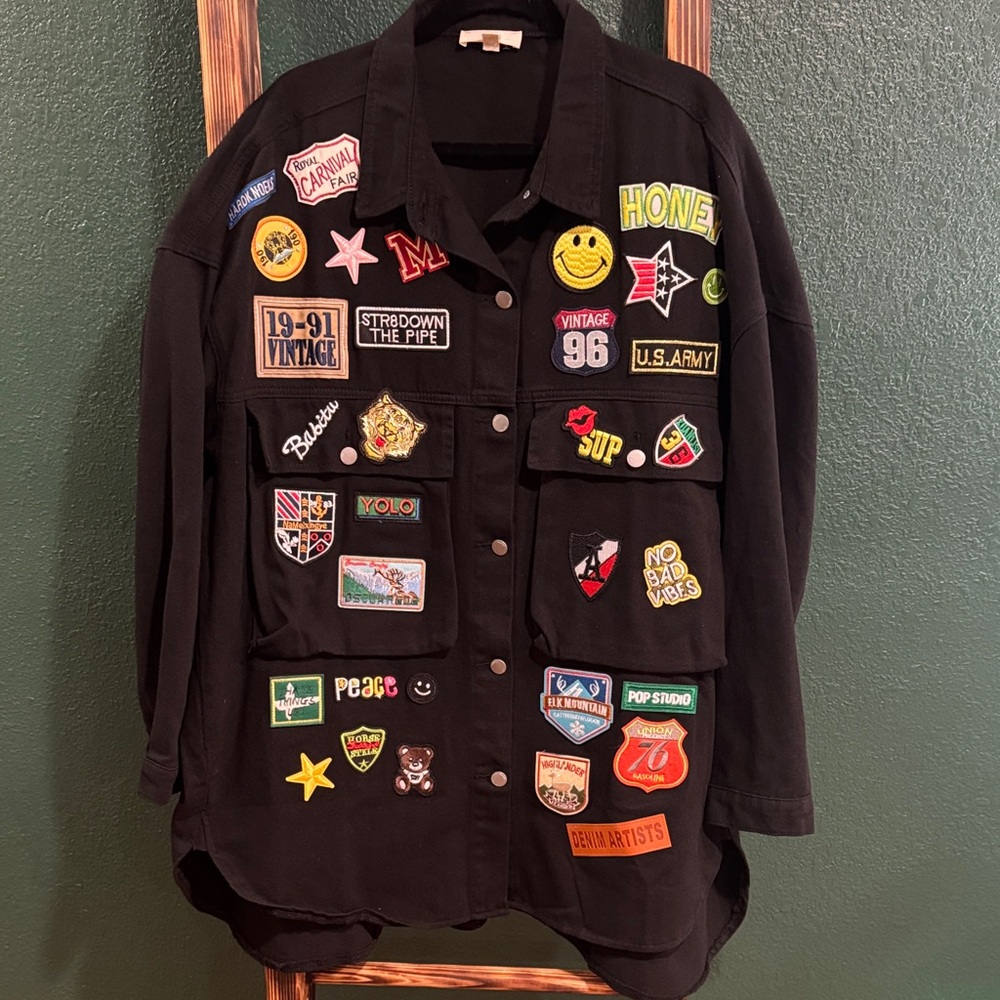 Black Jean Jacket with Patches
